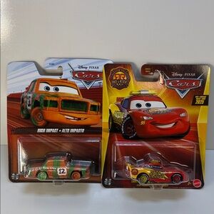 Pixar Cars Die-Cast Toy Cars Set - high impact Green and  McQueen rescue Red